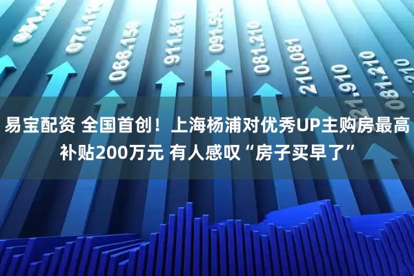 易宝配资 全国首创！上海杨浦对优秀UP主购房最高补贴200万元 有人感叹“房子买早了”